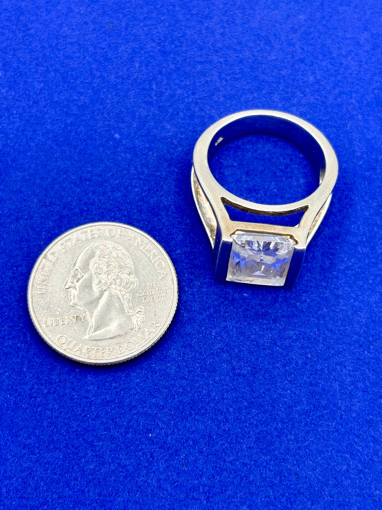 Sterling Silver Large Clear Crystal Ring