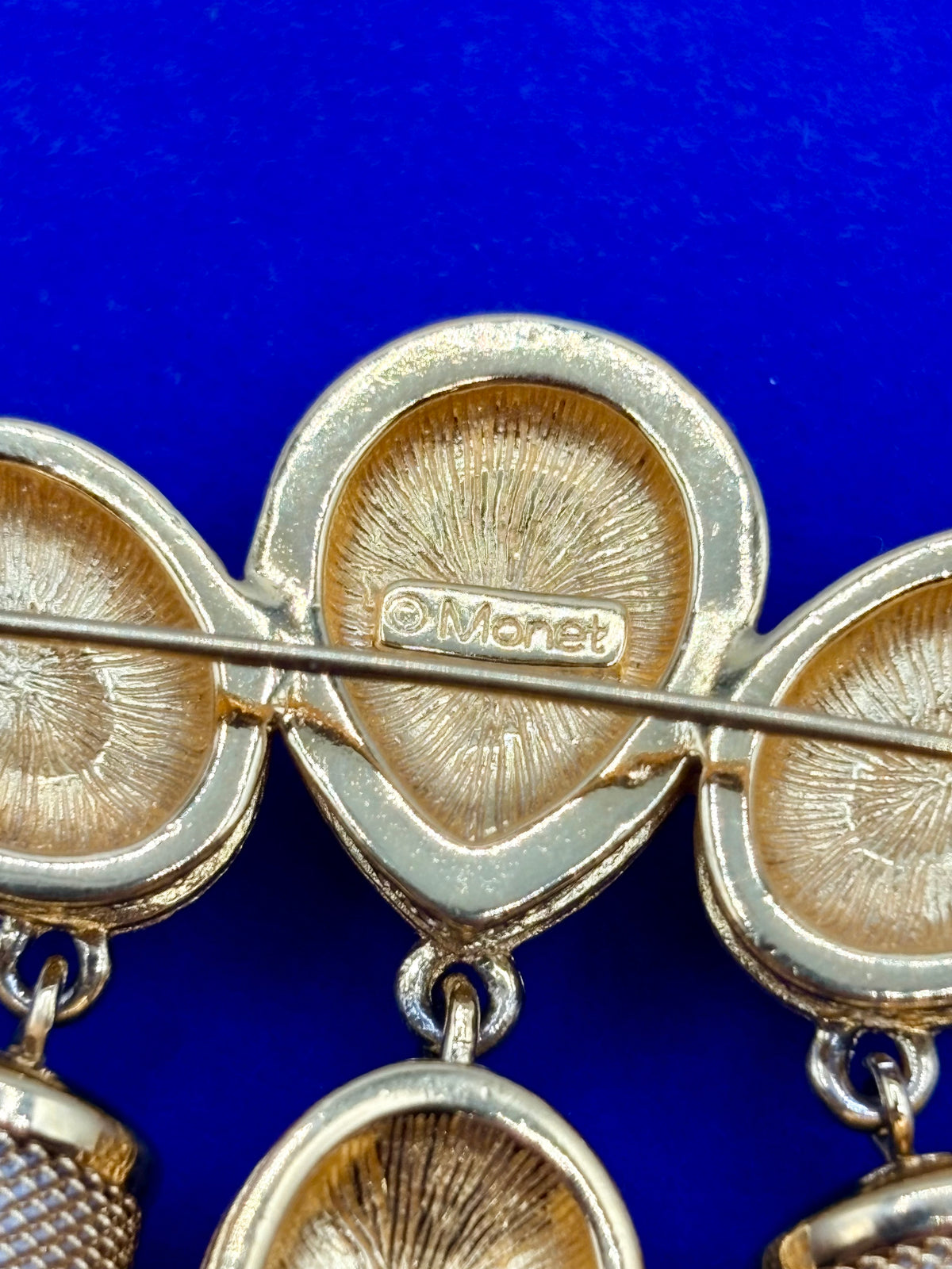 Vintage Monet Gold Tone Faux Pearl Dangle Brooch
