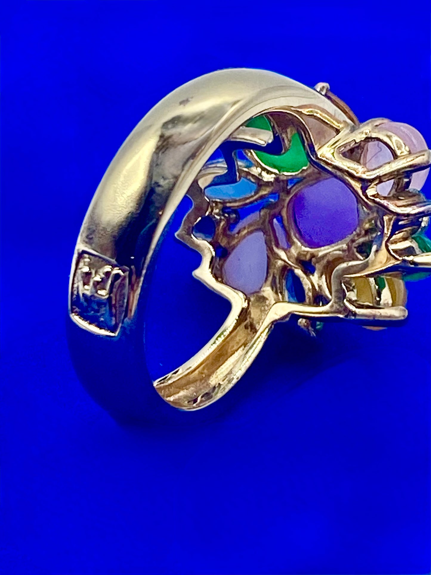Sterling Silver Vermeil Multi Color Jade & Gemstone Ring