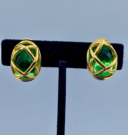 Joan Rivers Gold Tone Green Faceted Earrings