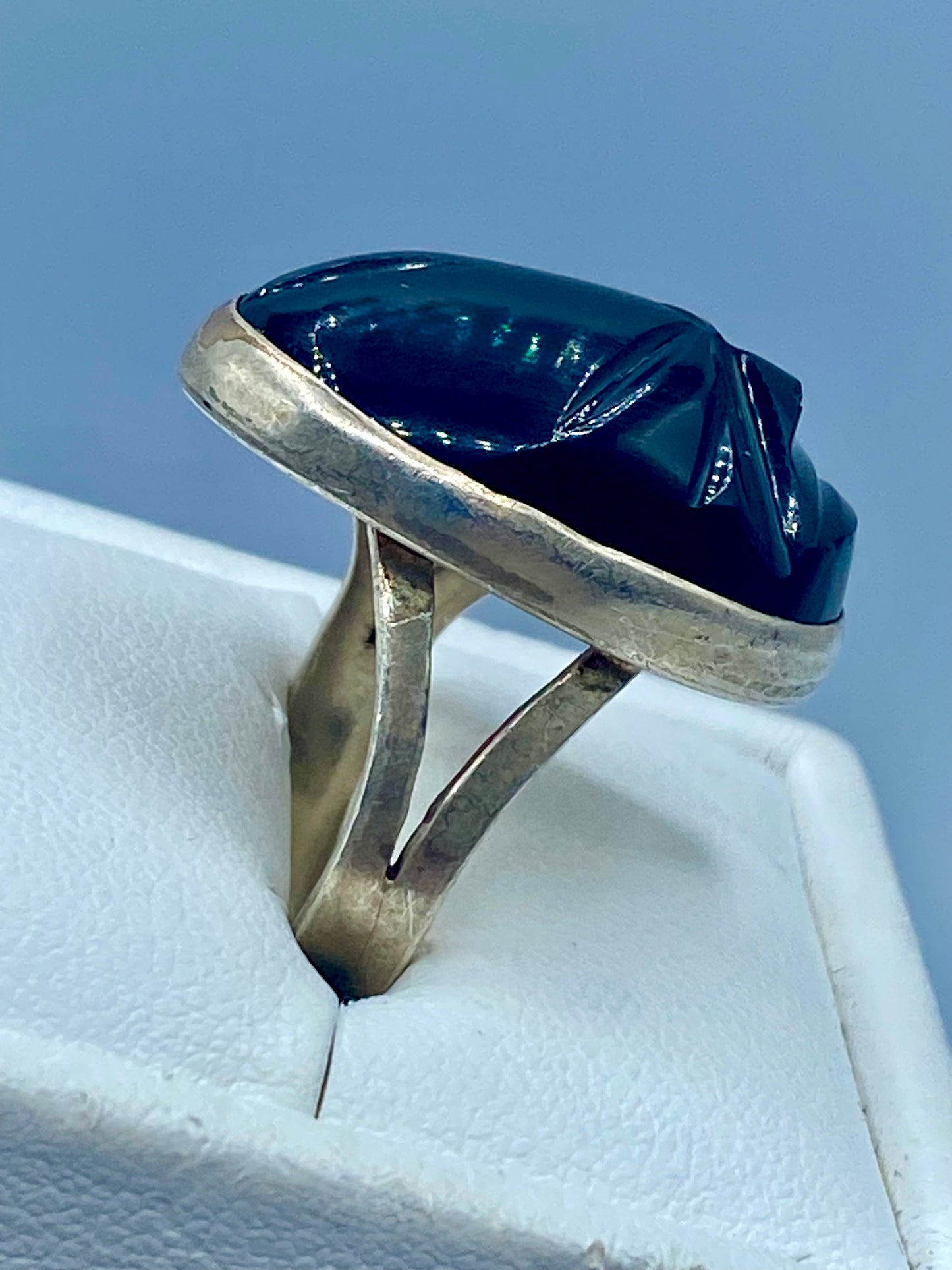 Sterling Silver Black Onyx Carved Face Ring