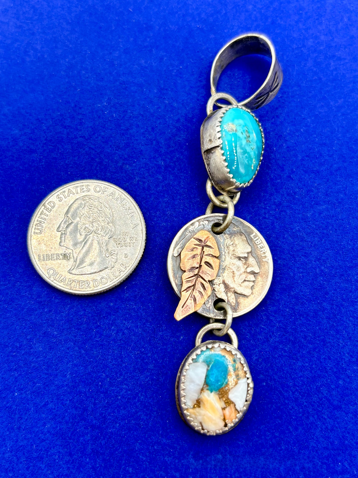 Sterling Silver Southwestern Turquoise & Buffalo Nickel Pendant