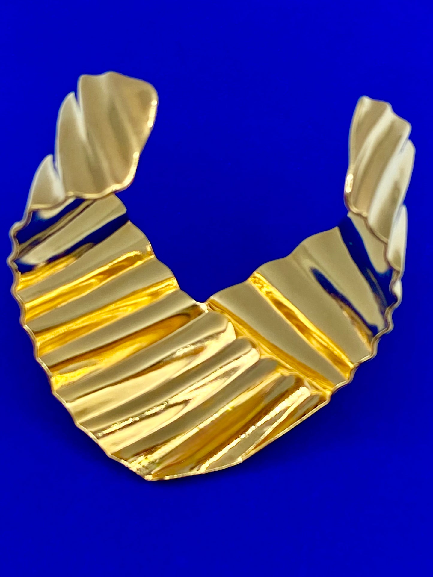 Gold Tone Ridged Angled Cuff Bracelet