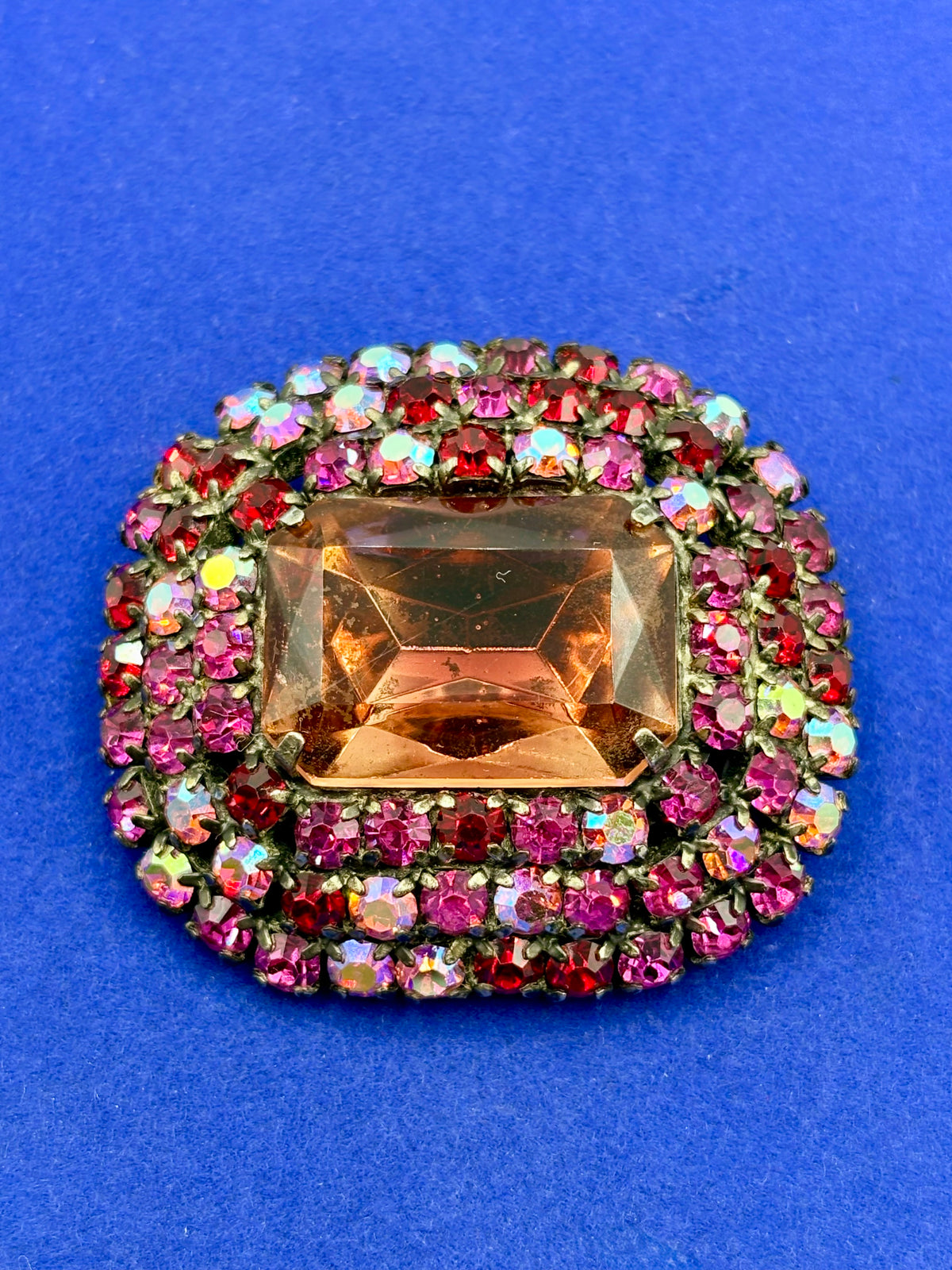 Vintage Pink & Red Rhinestone Brooch