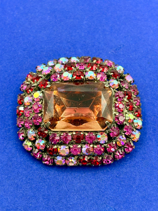 Vintage Pink & Red Rhinestone Brooch