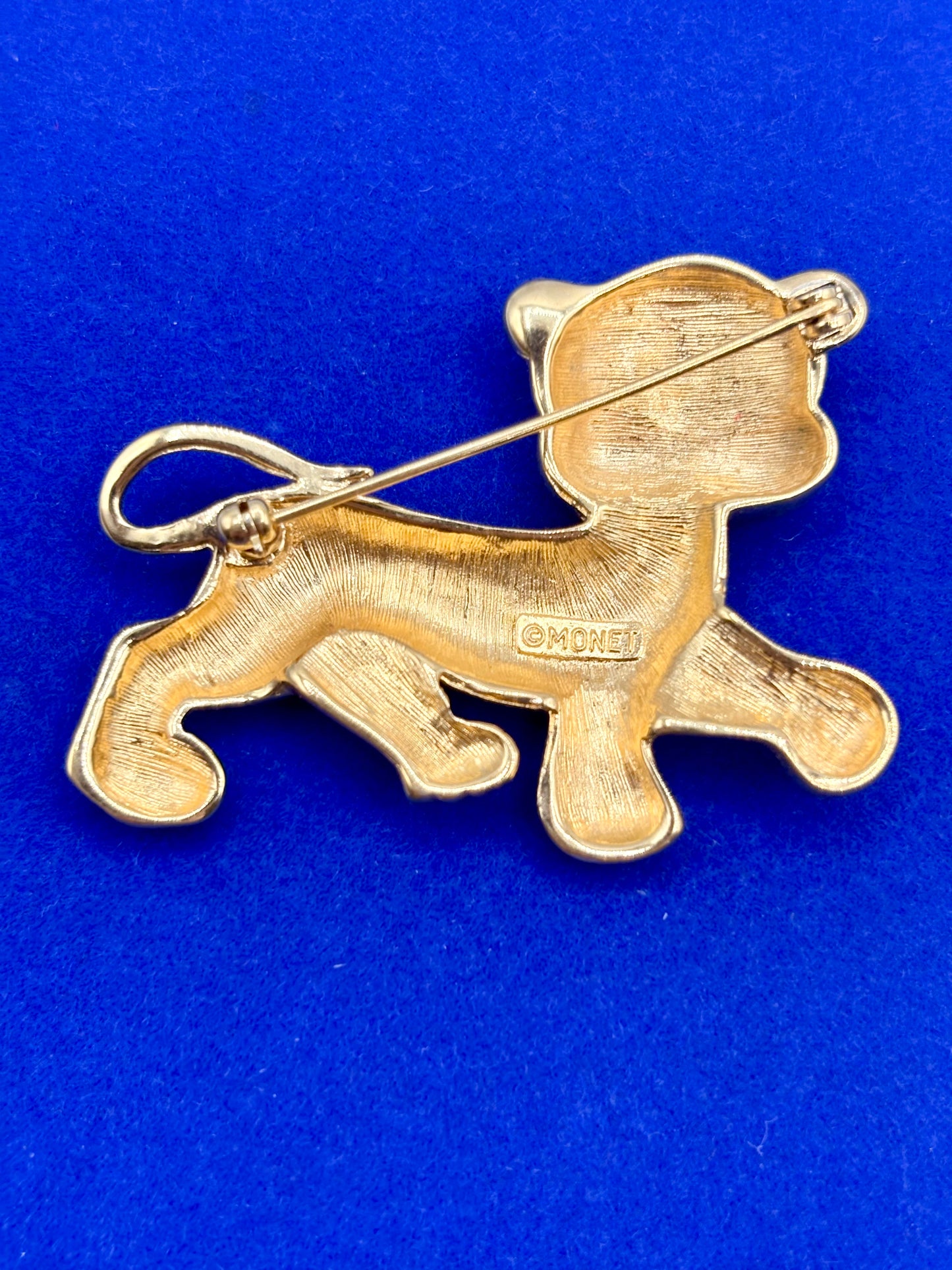 Vintage Monet Gold Tone Black & Red Enameled Tiger Brooch
