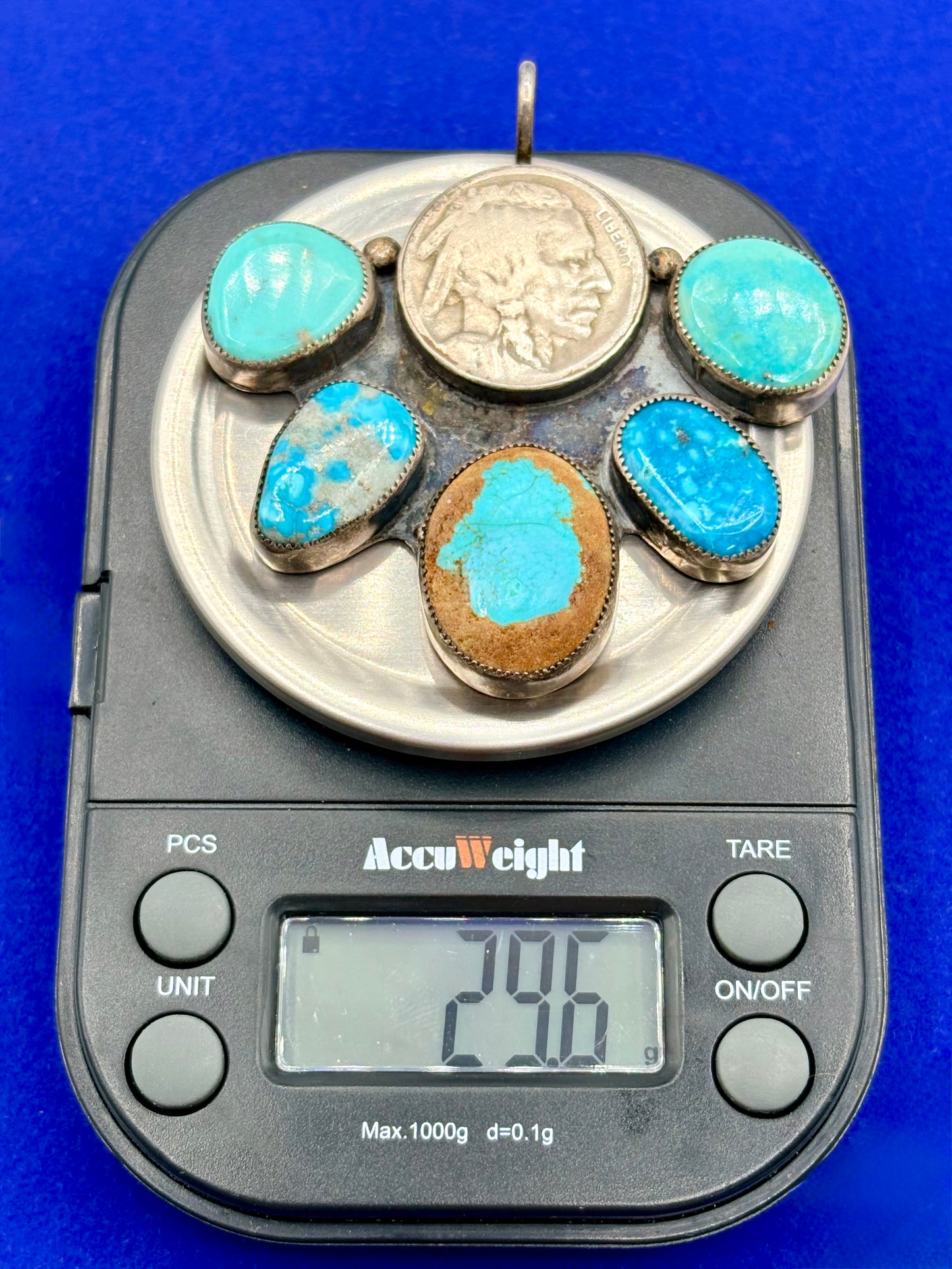 Sterling Silver Native Alice Me Shirley Buffalo Nickel & Multi Turquoise Pendant