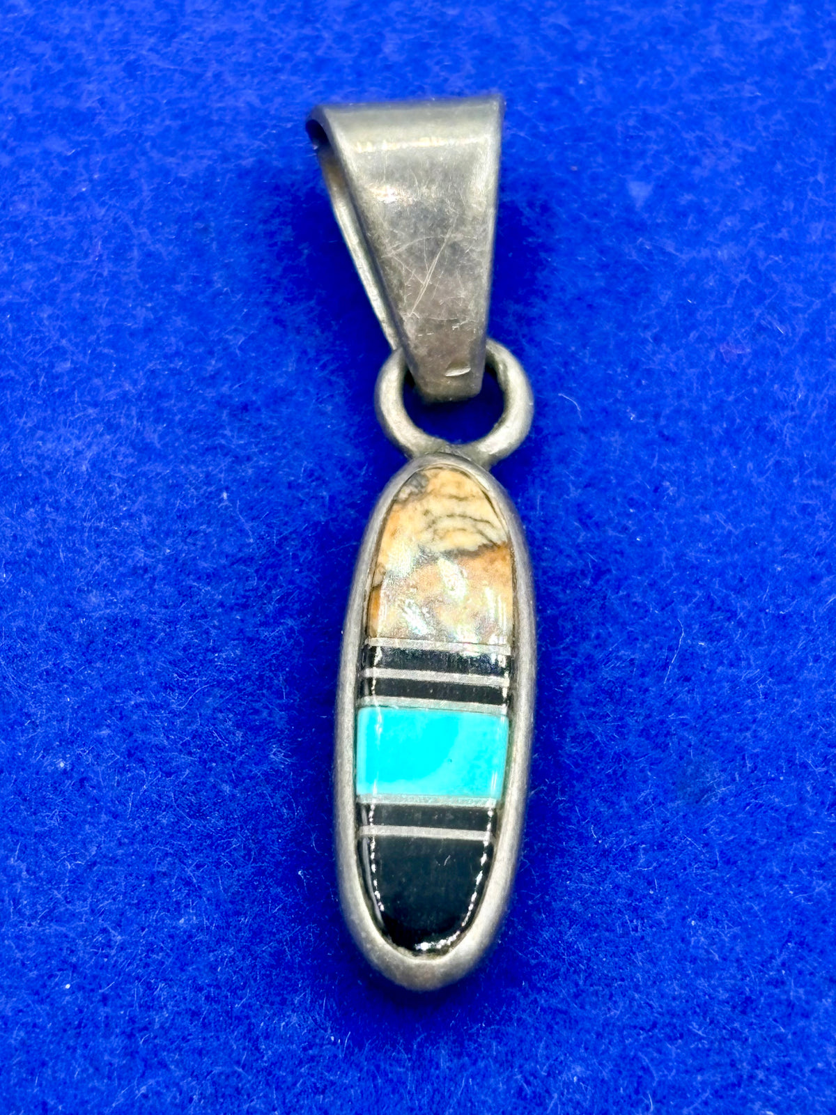 Vintage Sterling Silver Native Tri-Stone Dainty Pendant