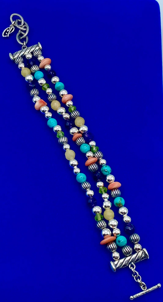 Sterling Silver Multi Gemstone Carolyn Pollack Relios Multi Strand Bracelet