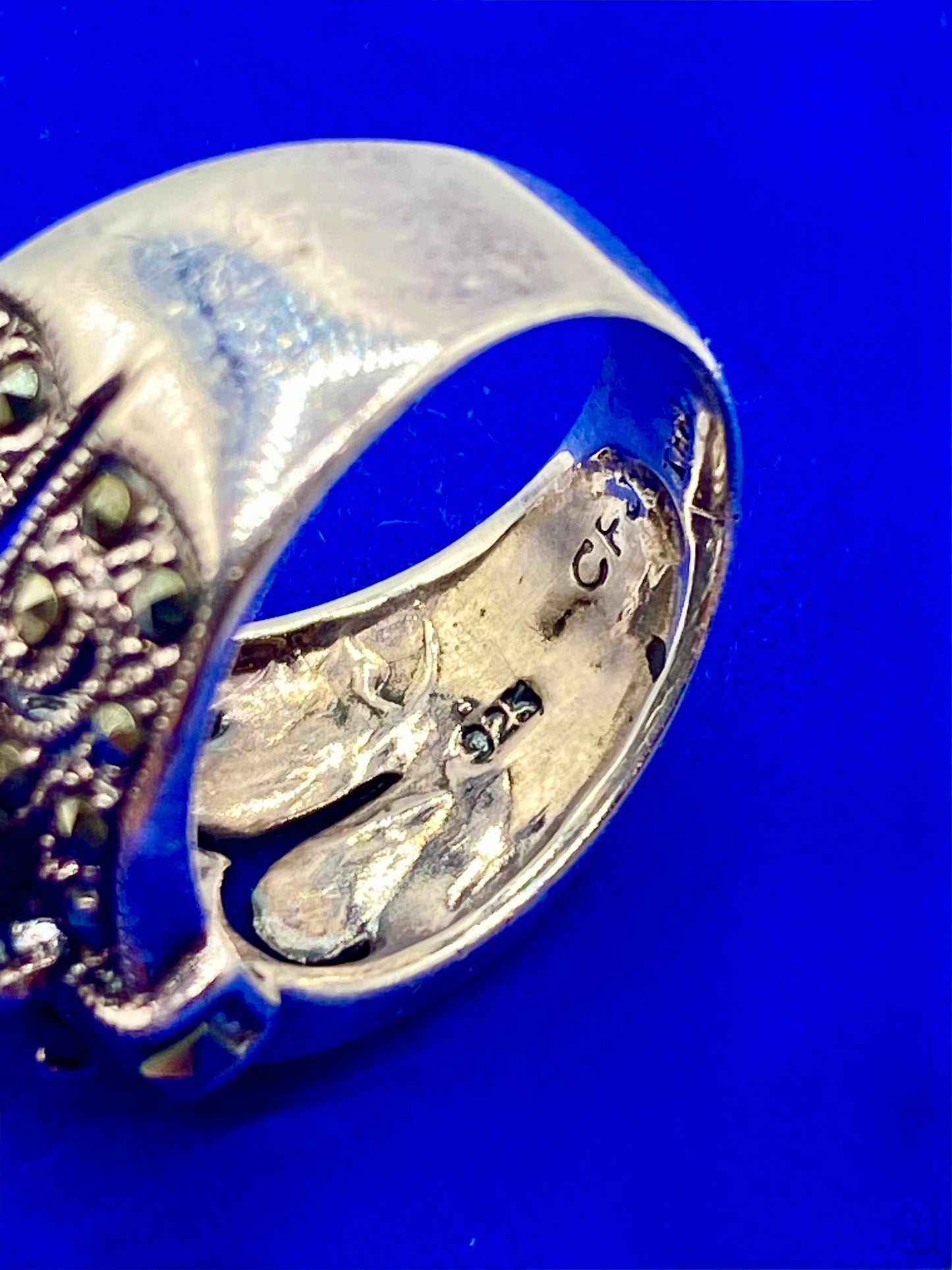 Sterling Silver Marcasite & Garnet CFJ Ring