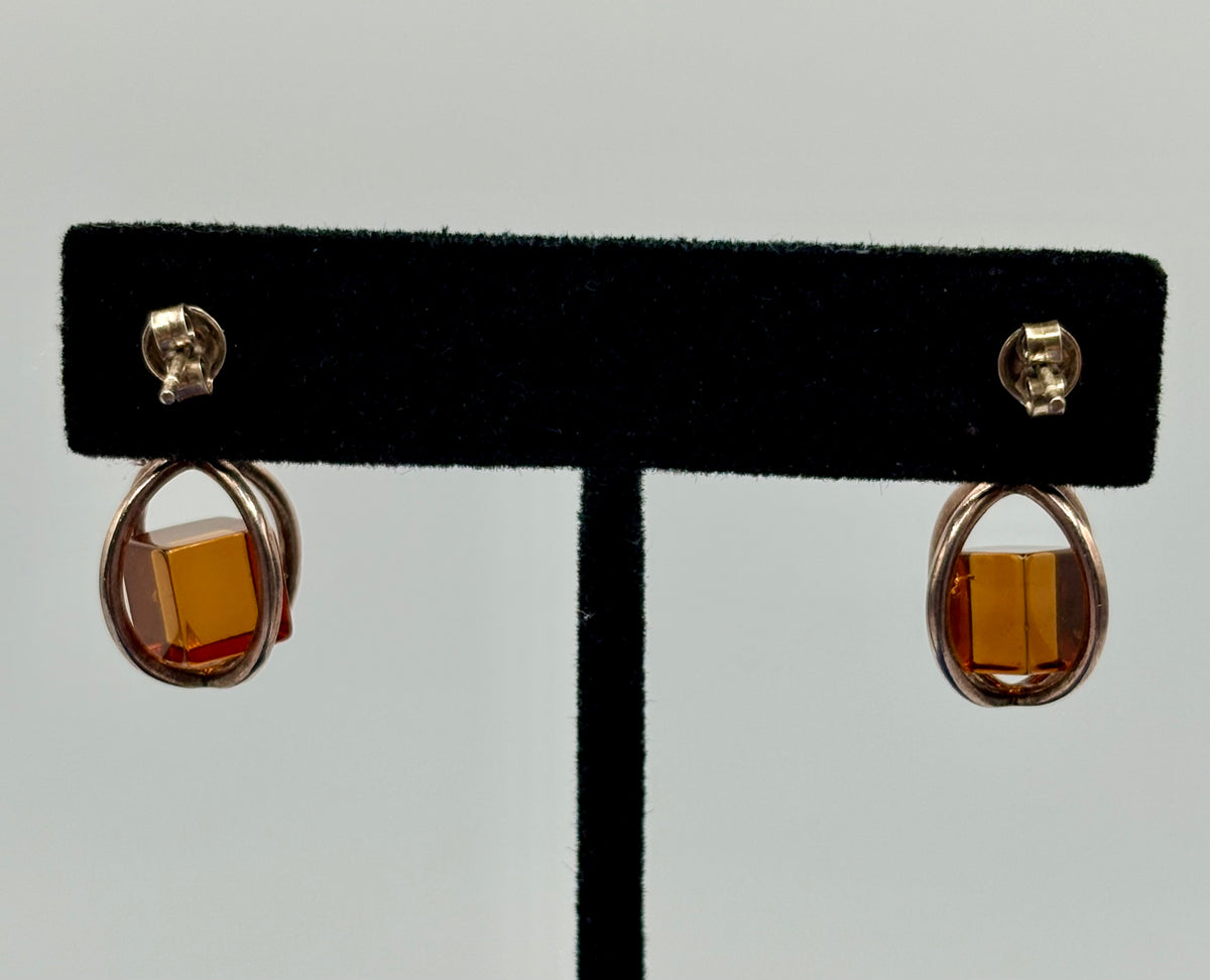 Sterling Silver Square Amber Earrings