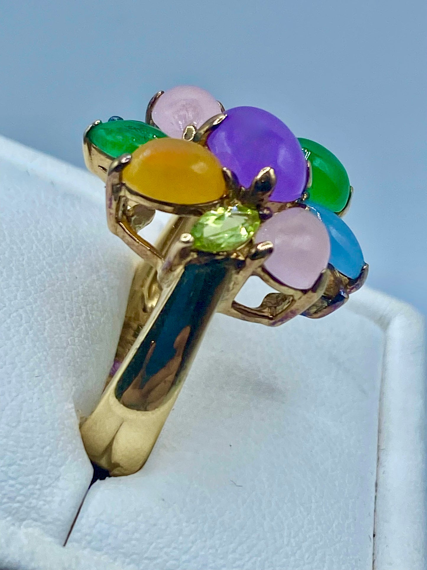 Sterling Silver Vermeil Multi Color Jade & Gemstone Ring