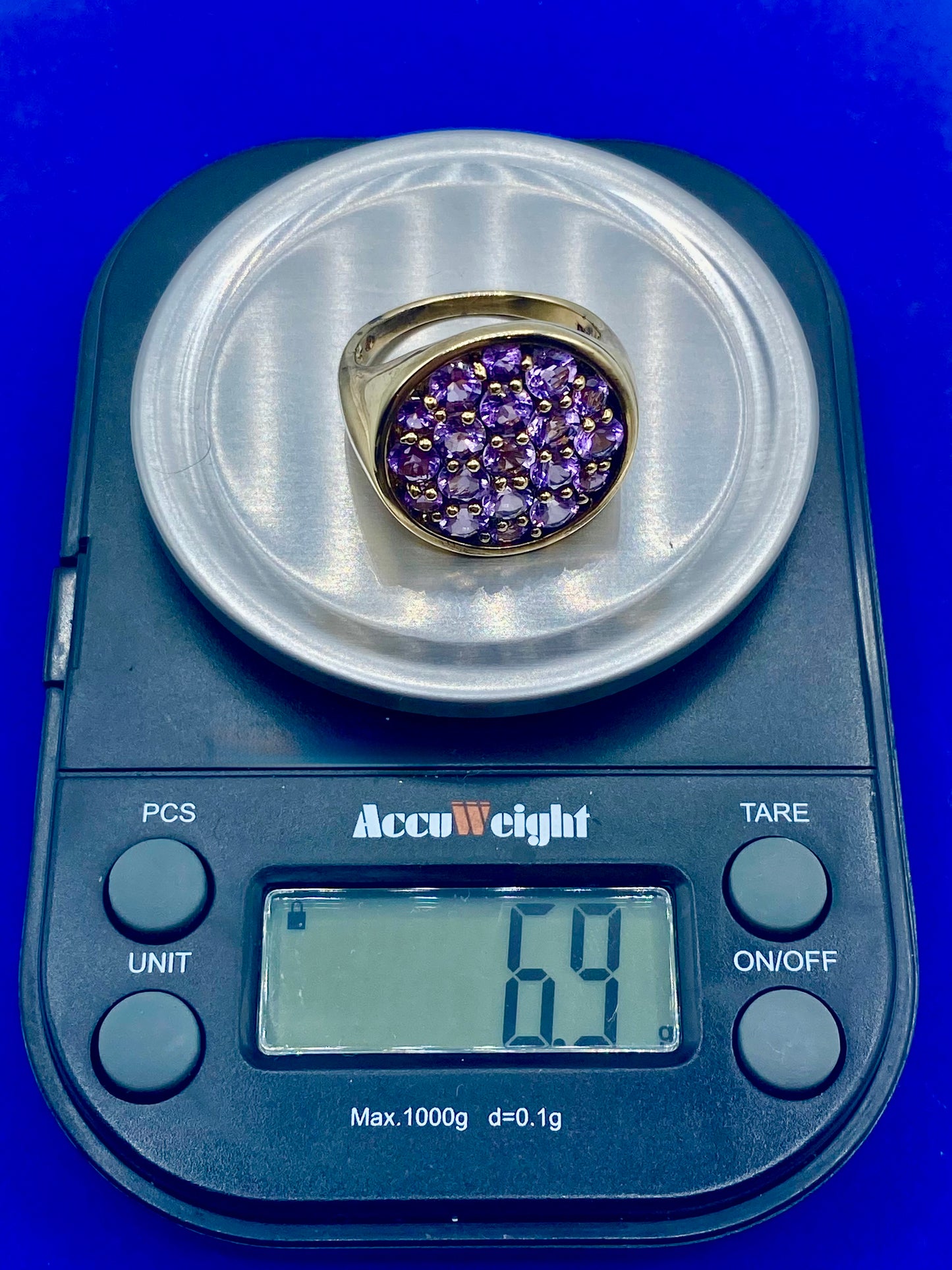 Sterling Silver Vermeil Round Amethyst Ring