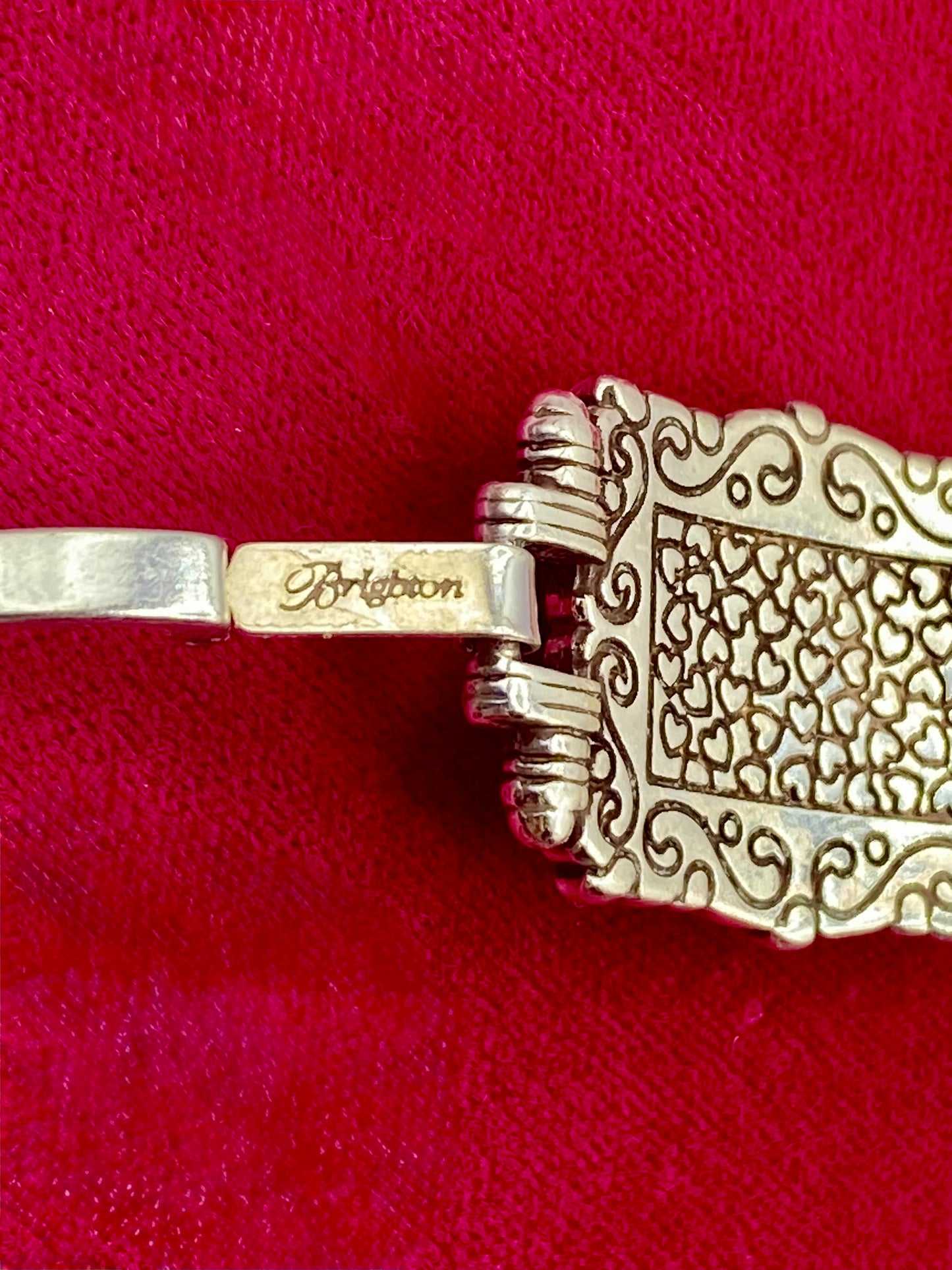 Brighton Park Avenue Pink Leather Scrolled Silver Tone Links Bracelet
