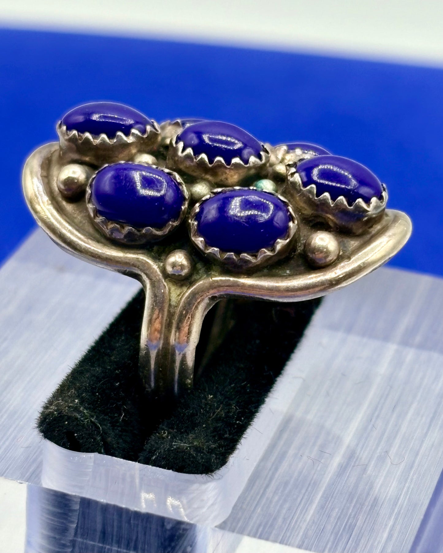 Sterling Silver Native Lapis Lazuli Cluster Ring