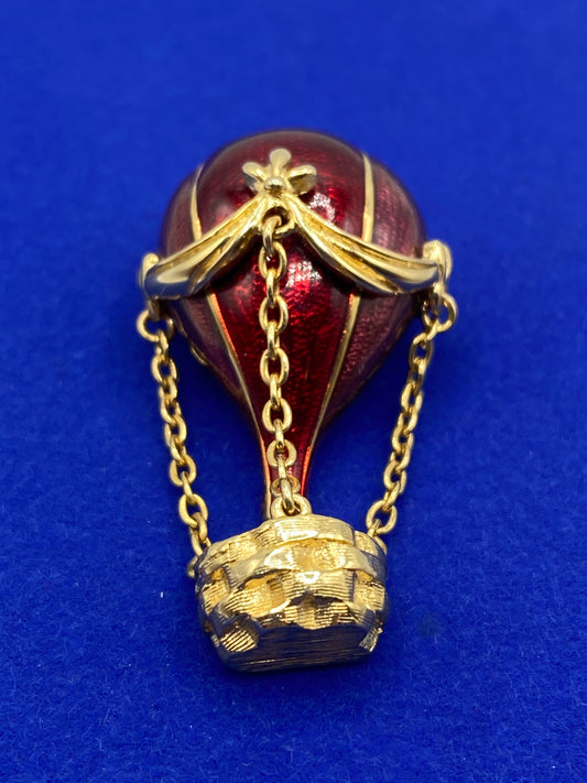 Joan Rivers Red Enamel Hot Air Balloon Brooch