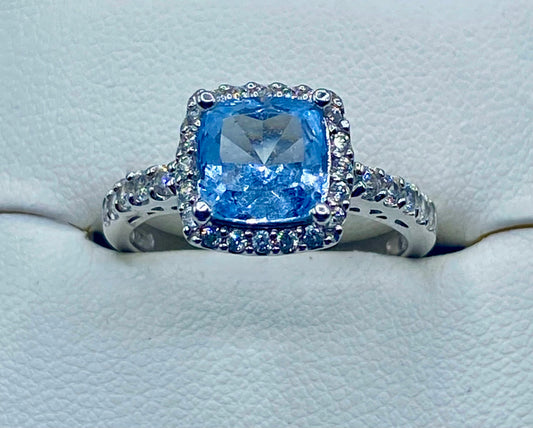 Sterling Silver Light Blue Topaz & CZ Ring