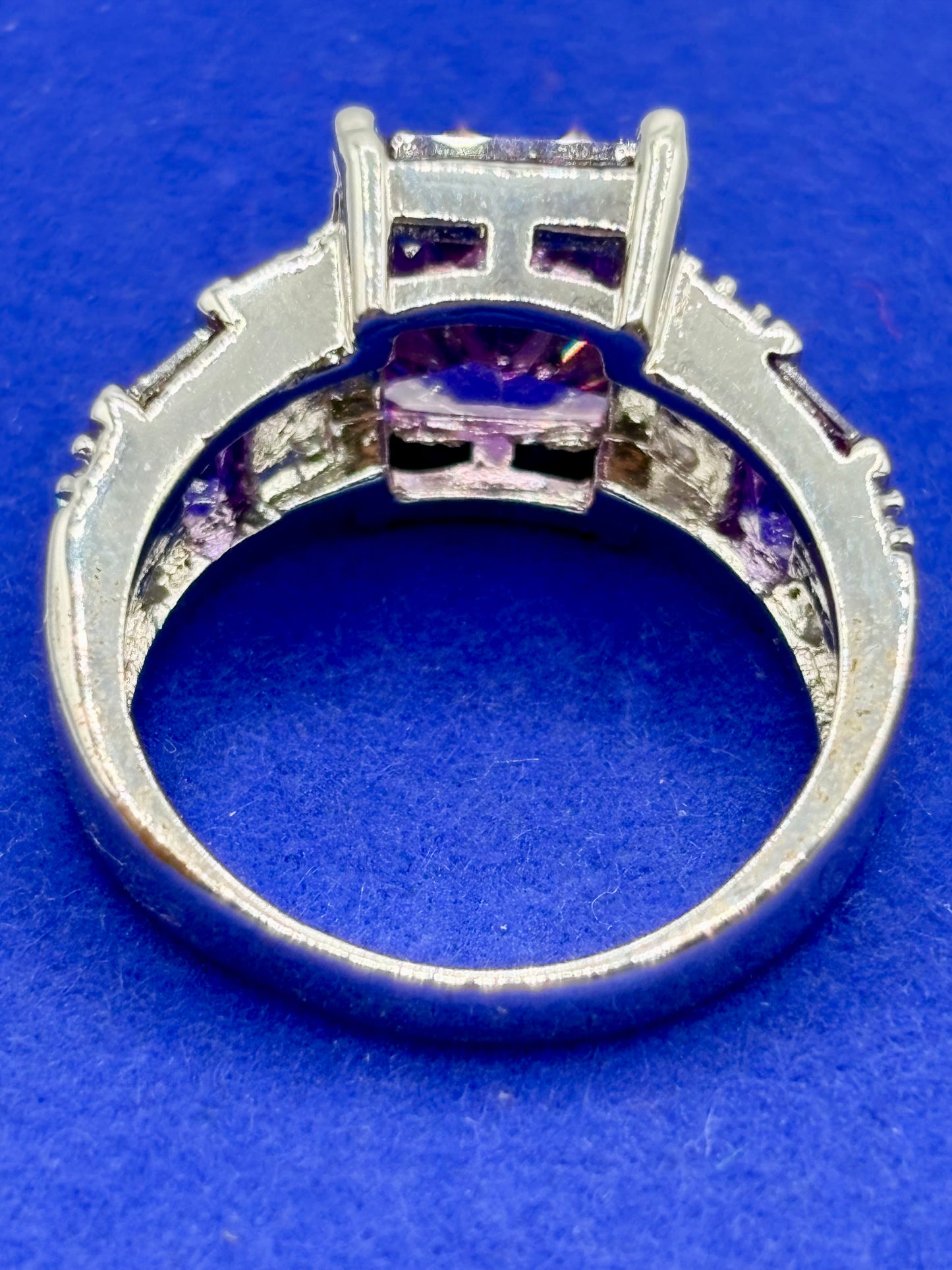 Purple & Clear Glass Silver Tone Costume Ring