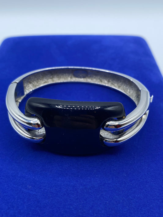 1976 Givenchy Paris Faux Onyx Silver Tone Bracelet