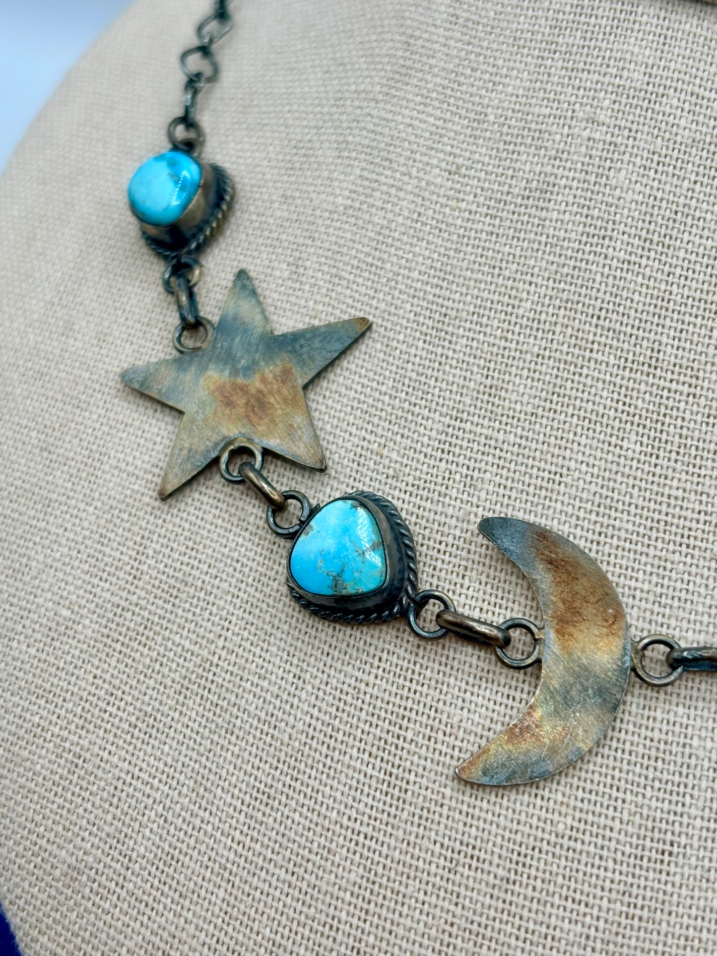 Sterling Silver Native Ella Peter Moon & Star Turquoise Necklace