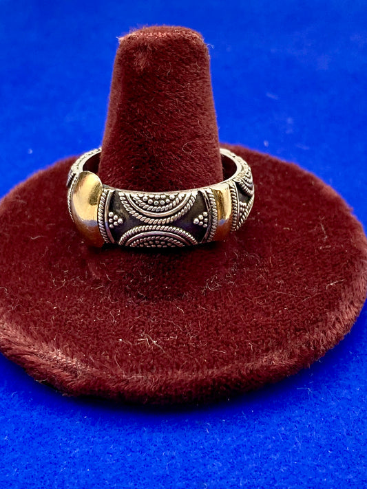 SUARTI BA Bali 18k Gold & Sterling Silver Scroll Cigar Band Ring