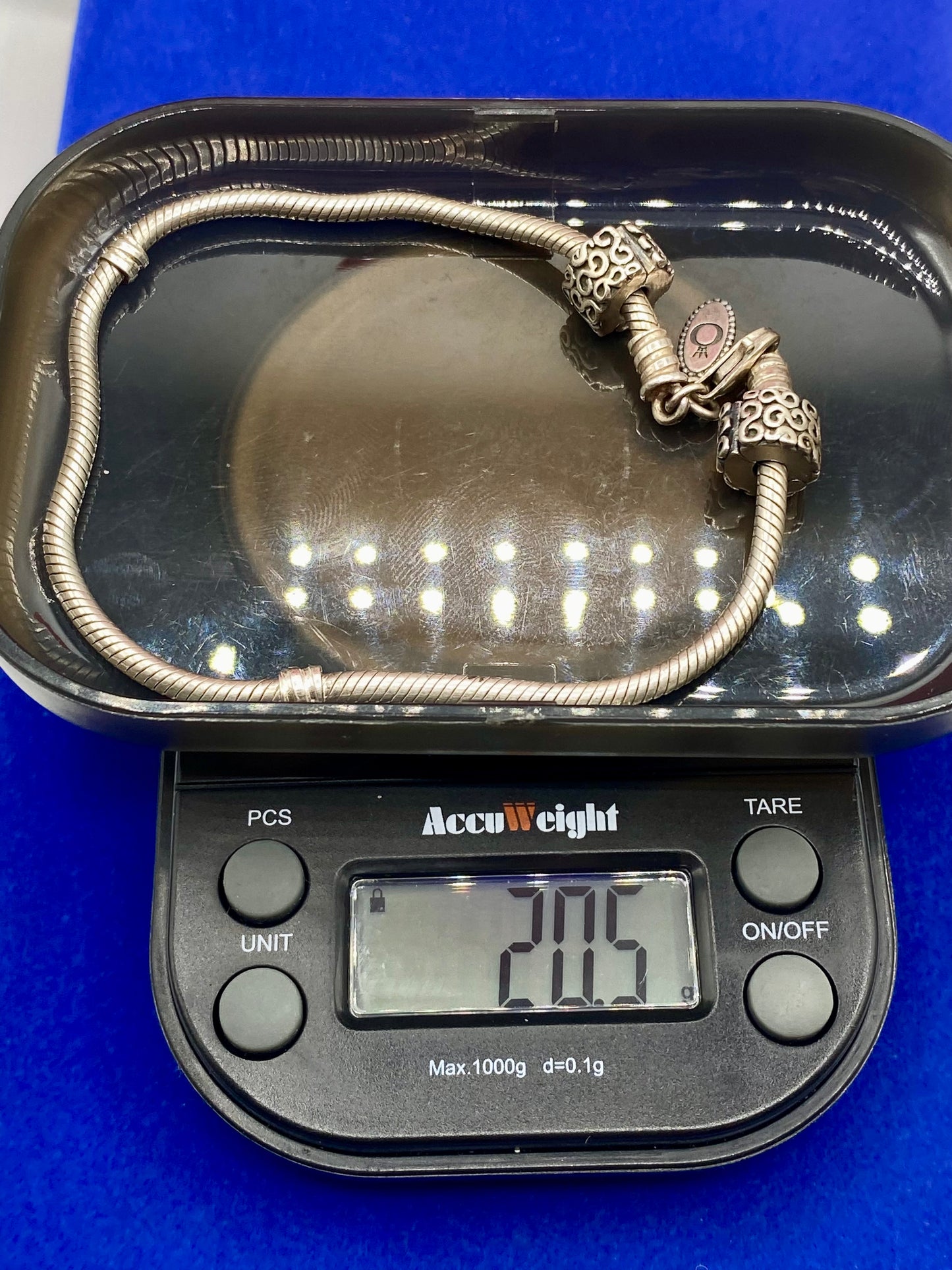 Pandora Snake Chain Bracelet With 2 Lace Clip Charm Stoppers