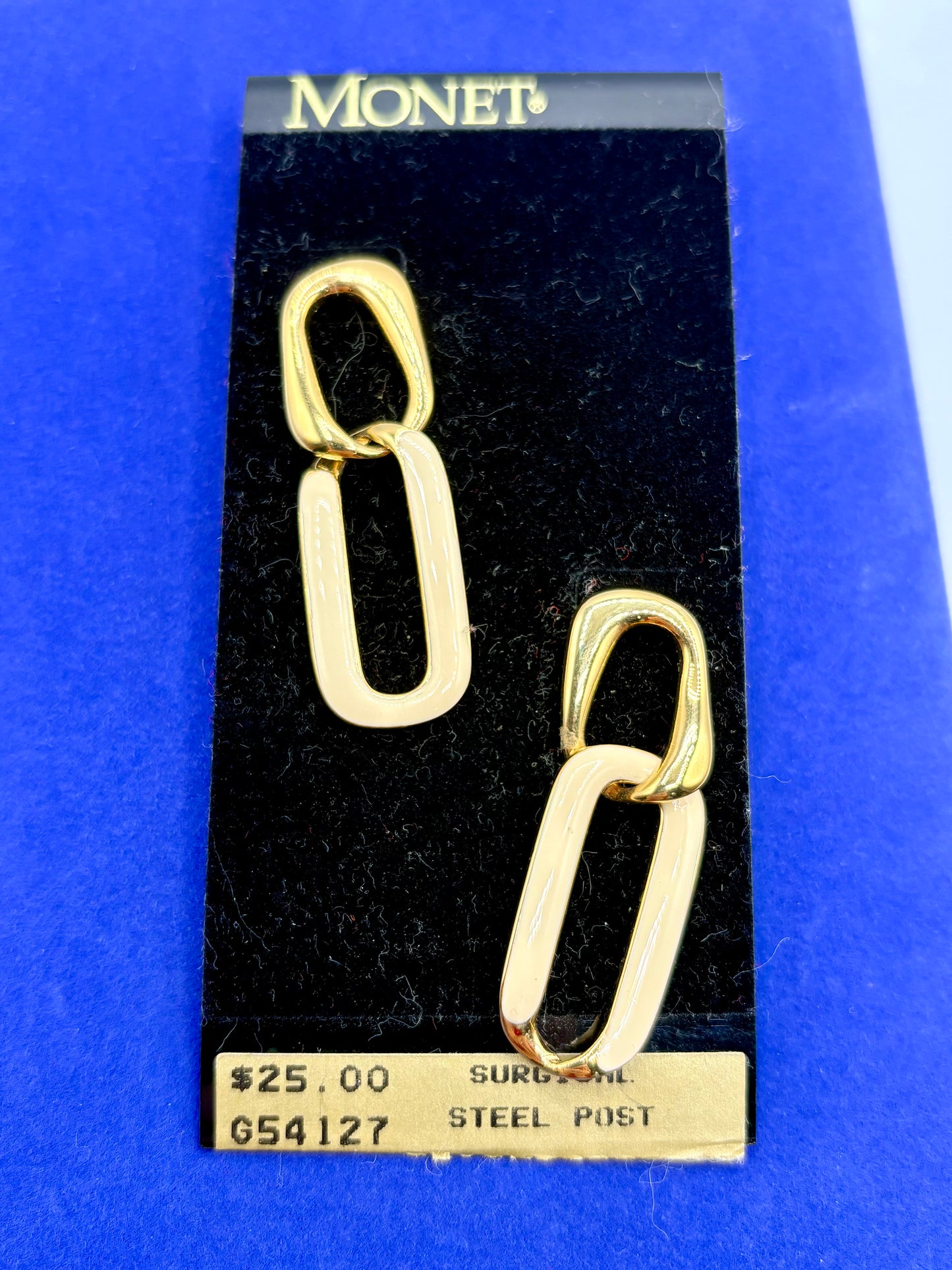 Vintage Gold Tone & Cream Enameled Monet Earrings NWT