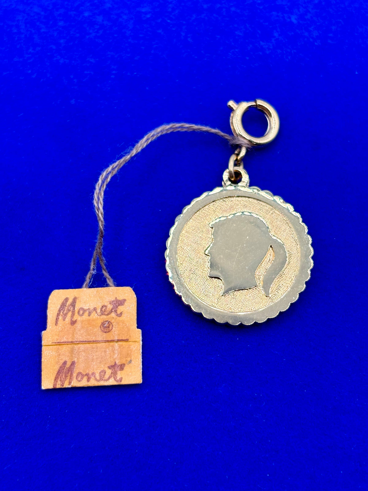 Vintage Monet Gold Tone Girl Head Charm NWT