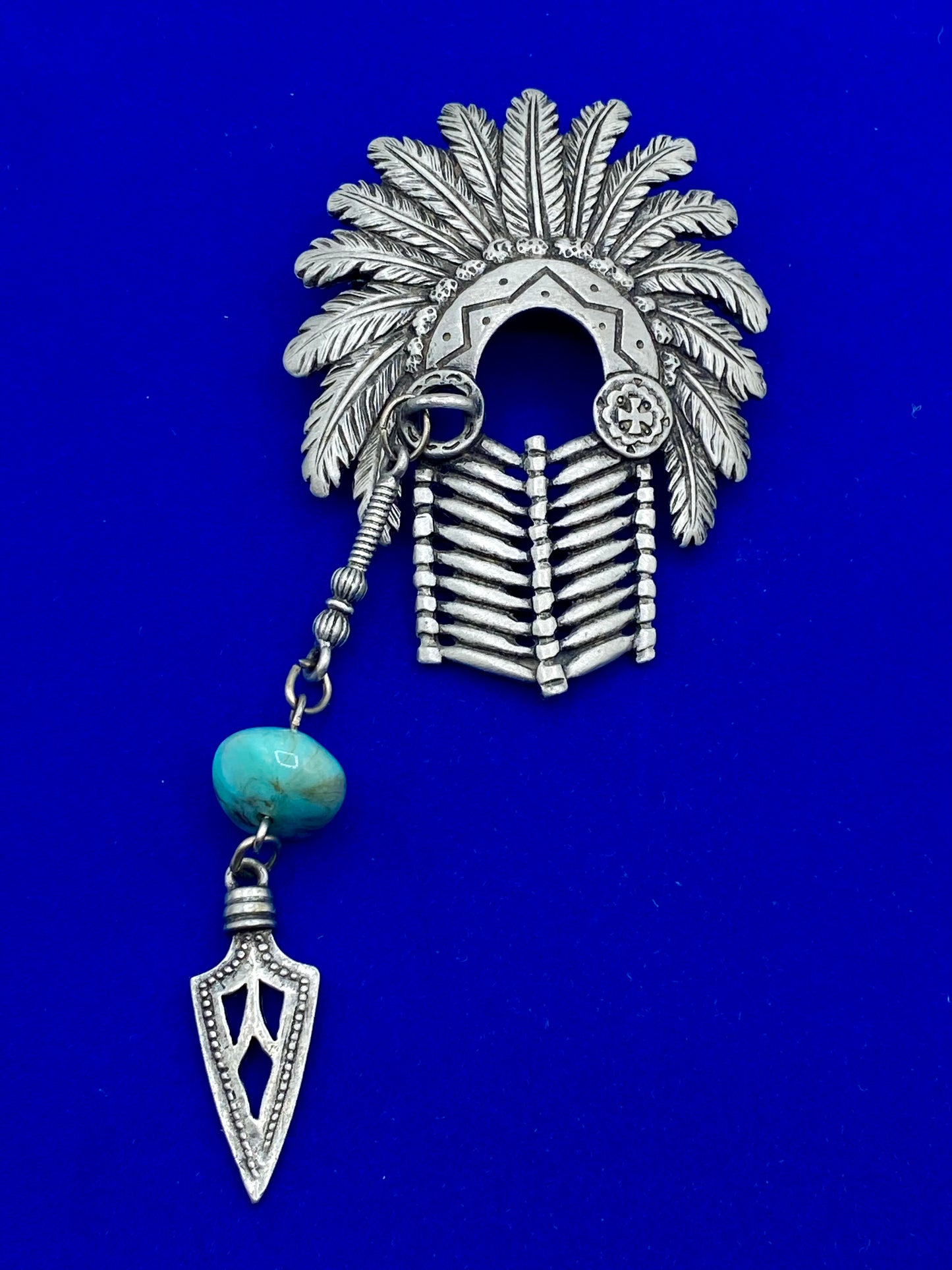 Vintage Silver Tone JJ Headdress Brooch