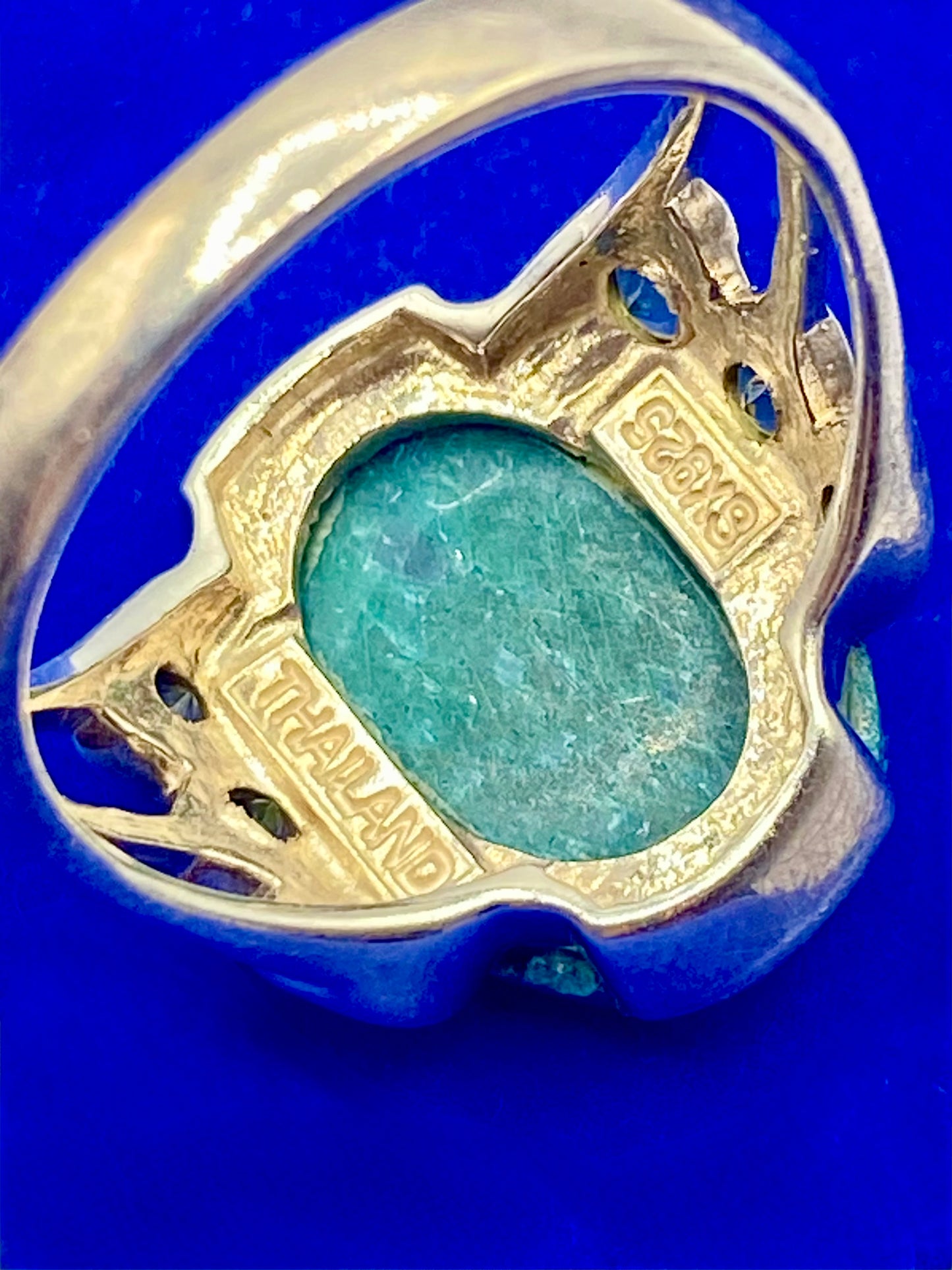 Sterling Silver Dyed Green Quartzite & CZ Ring