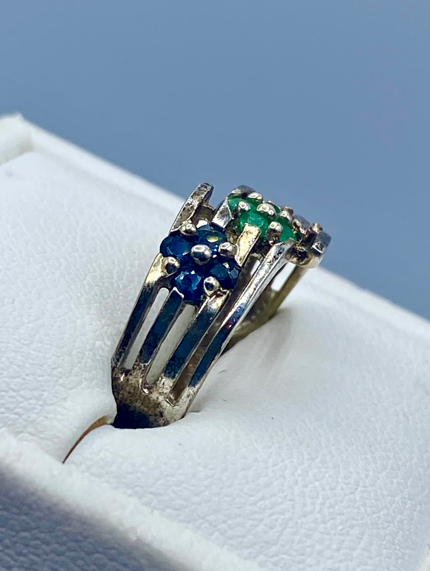 Sterling Silver Emerald Ruby & Sapphire Ring