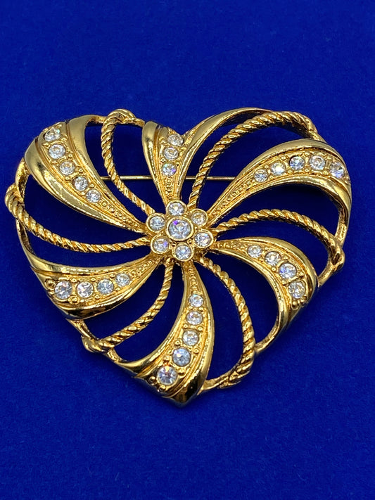 Avon Rhinestone Heart Brooch