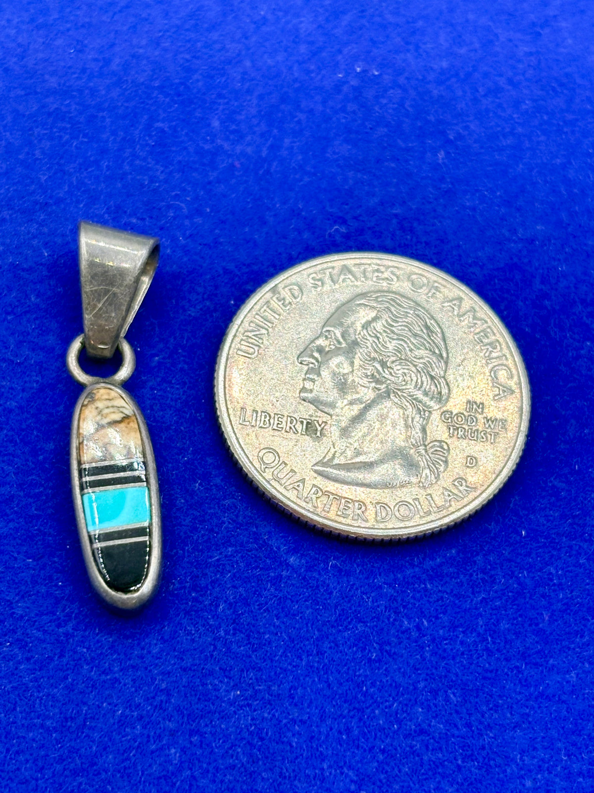 Vintage Sterling Silver Native Tri-Stone Dainty Pendant