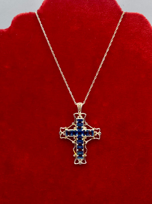 Sterling Silver Blue Topaz Cross Necklace