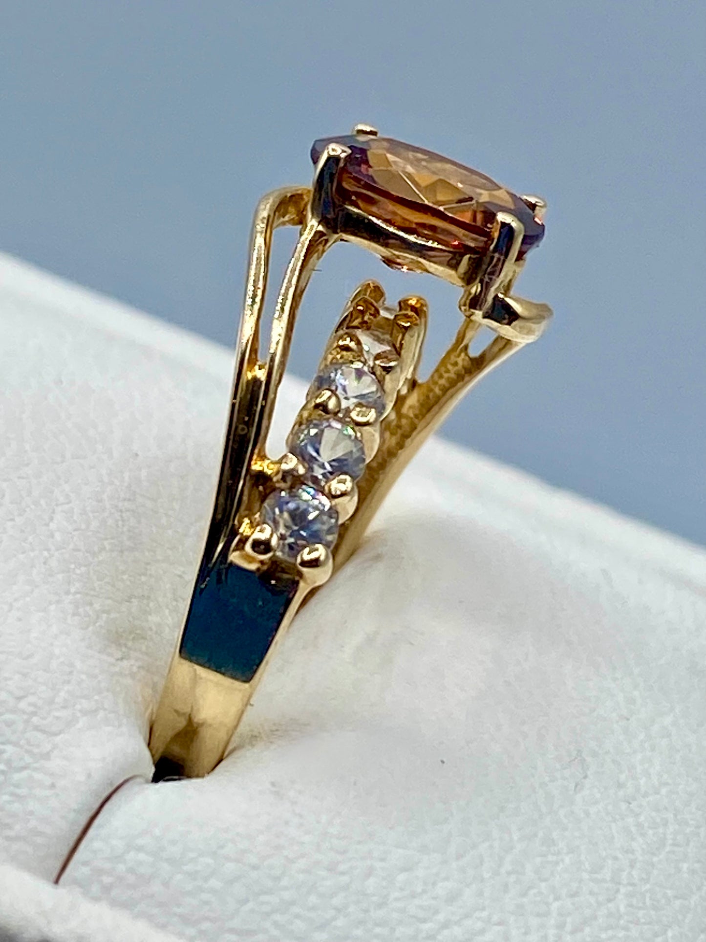 10K Gold Orange & Clear Topaz Ring