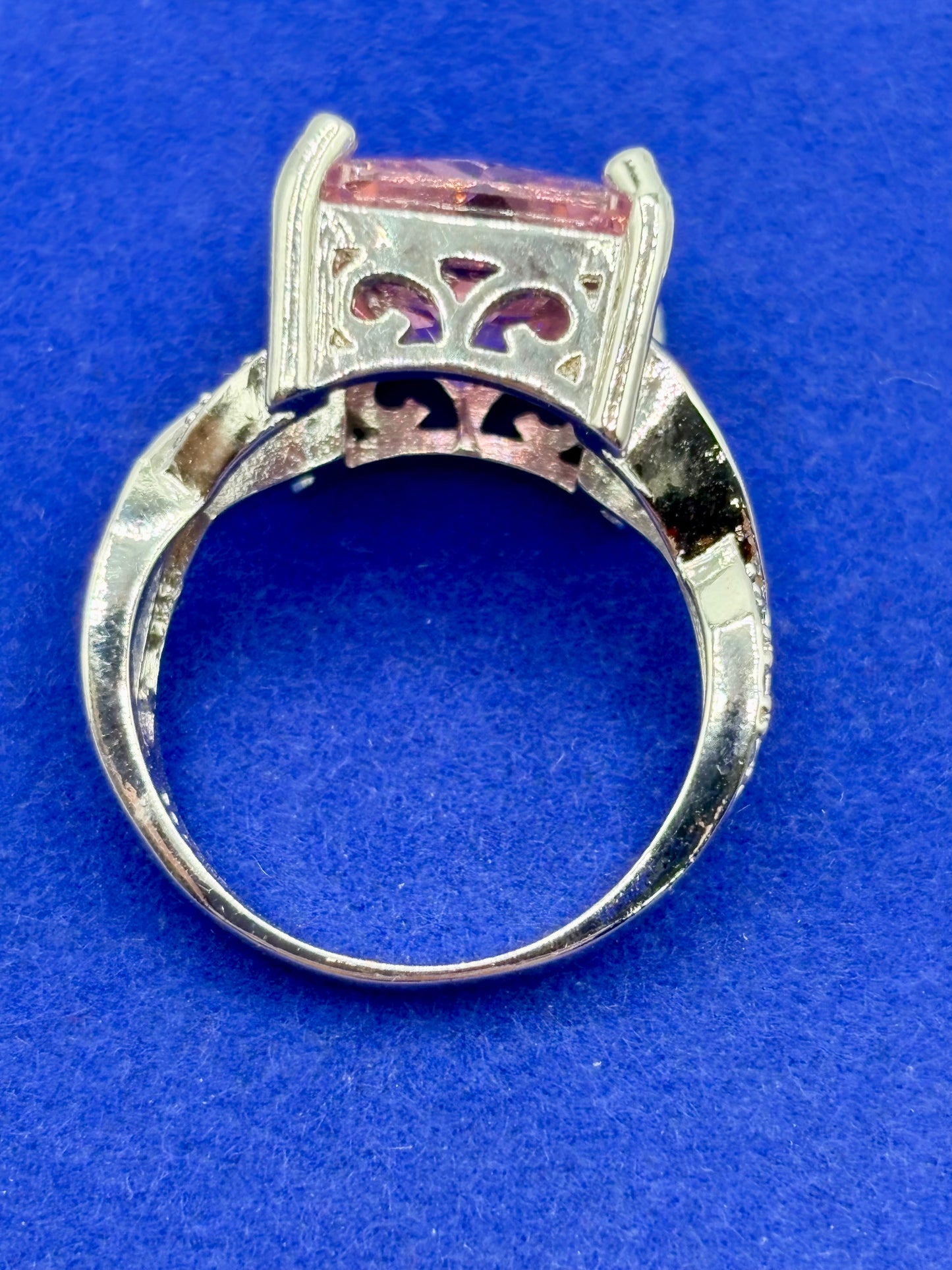 Pink & Clear Glass Silver Tone Costume Ring