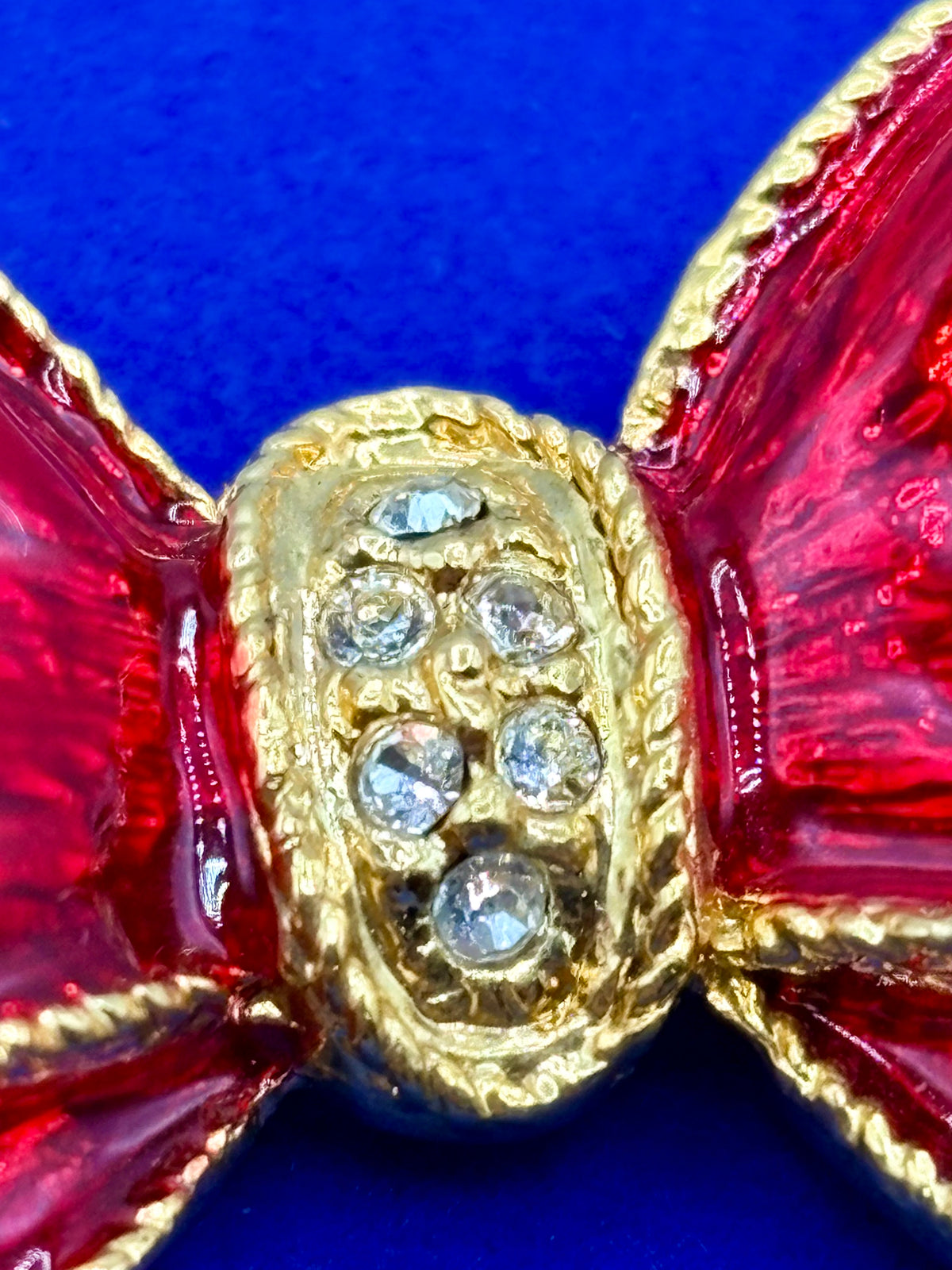 Gold Tone & Red Enameled Bow Tie Brooch