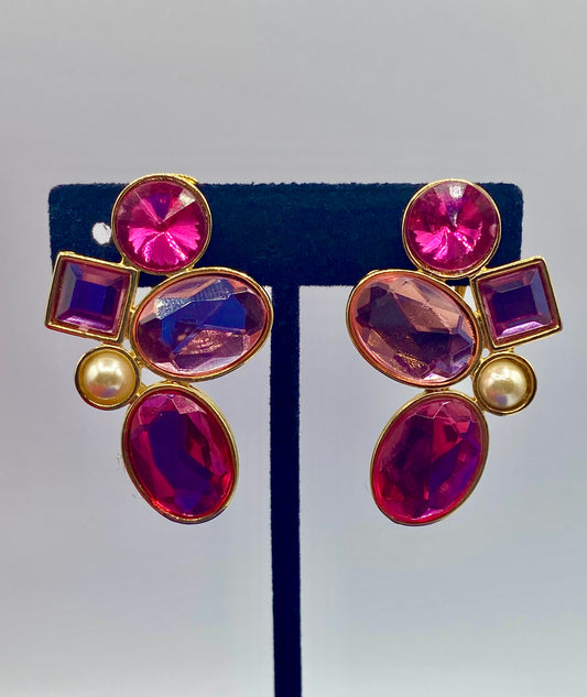 Gold Tone Acrylic & Faux Pearl Clip Ons