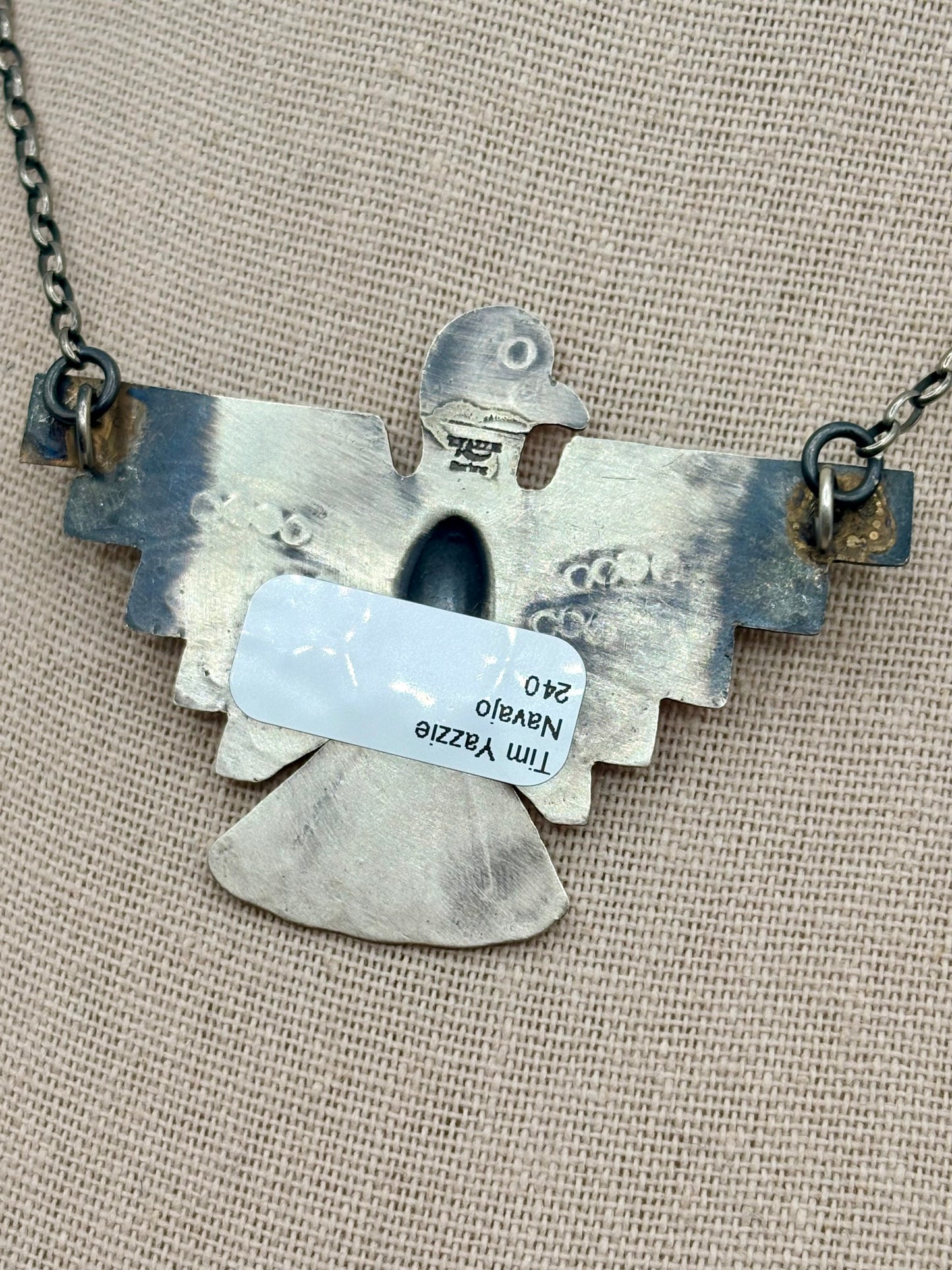 Sterling Silver Native Tim Yazzie Turquoise Thunderbird Necklace