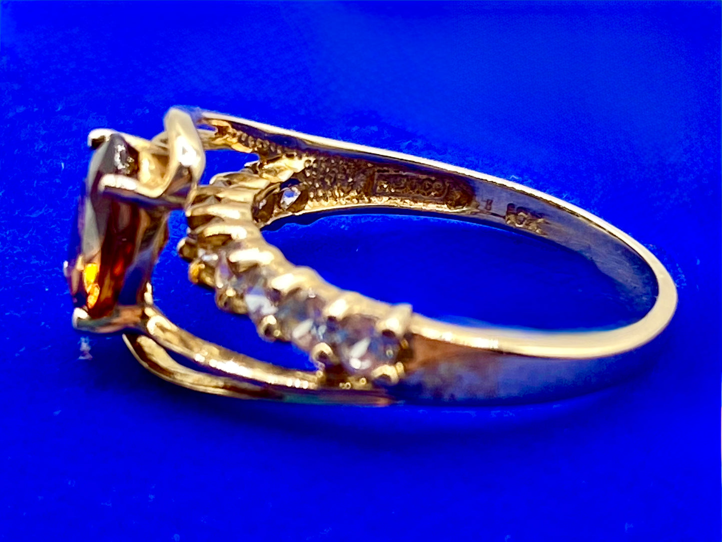 10K Gold Orange & Clear Topaz Ring