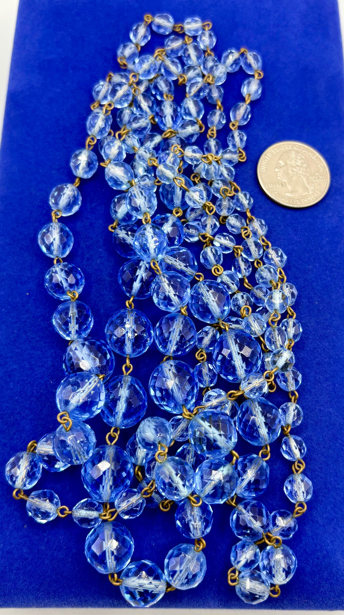 Antique Light Blue Faceted Glass Flapper Bead Necklace
