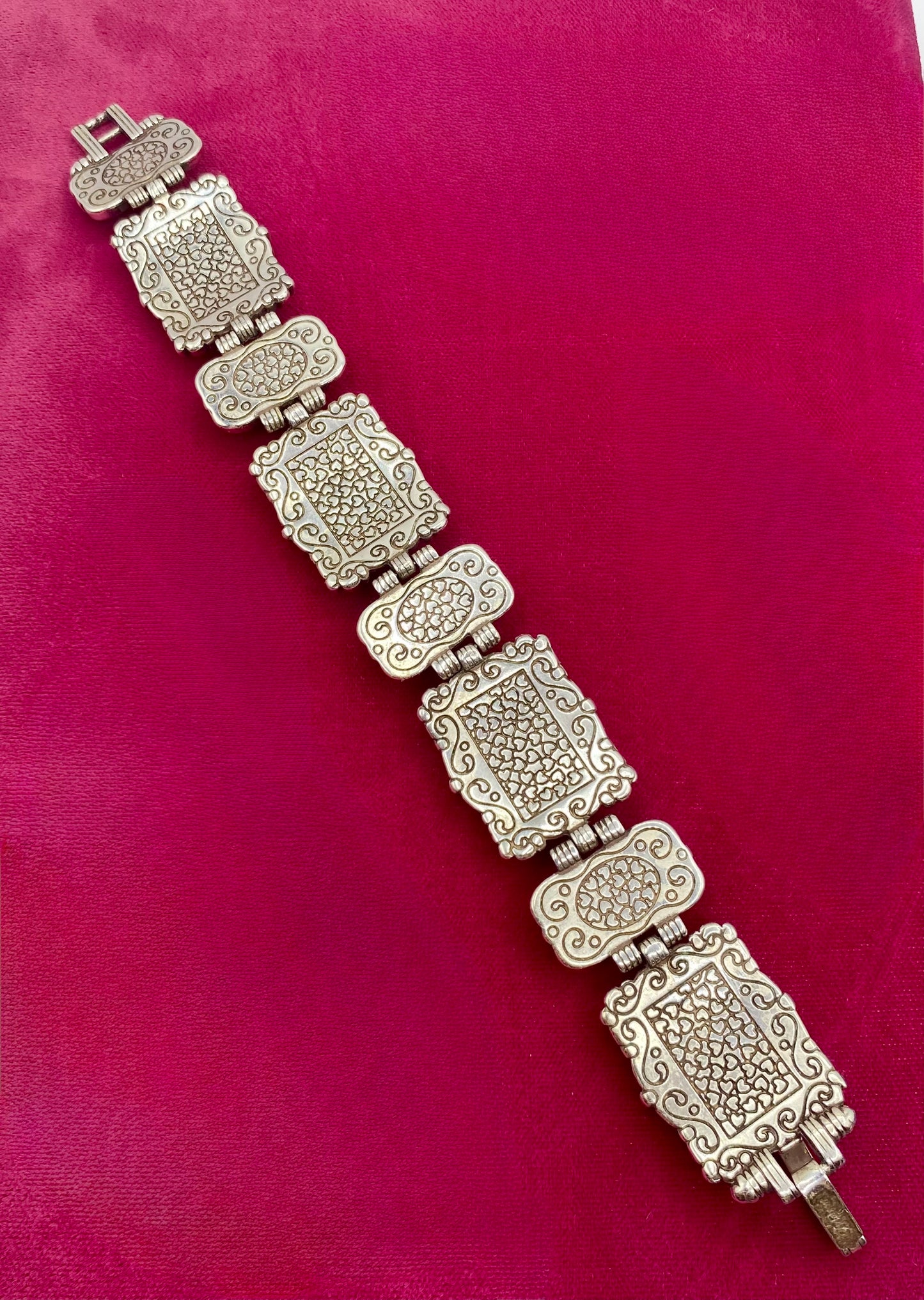 Brighton Park Avenue Pink Leather Scrolled Silver Tone Links Bracelet