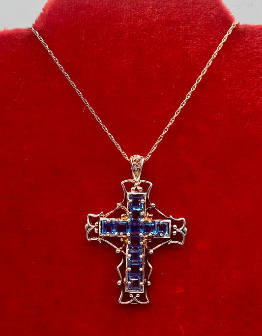 Sterling Silver Light Blue Square Topaz Cross Necklace