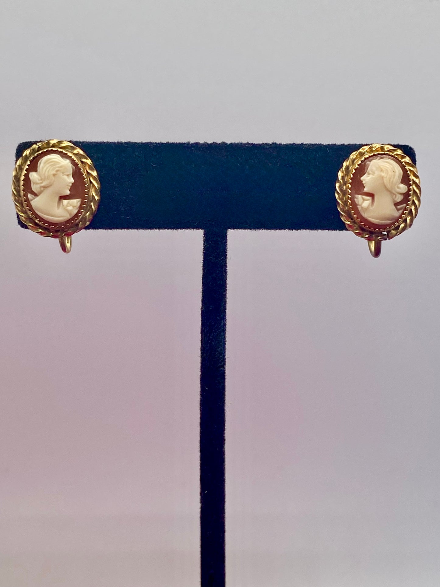 Gold Filled Shell Cameo Screw Back Earrings