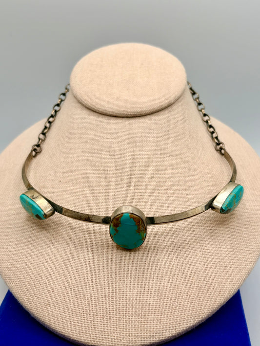 Sterling Silver Native Donovan Skeets Turquoise Choker Necklace