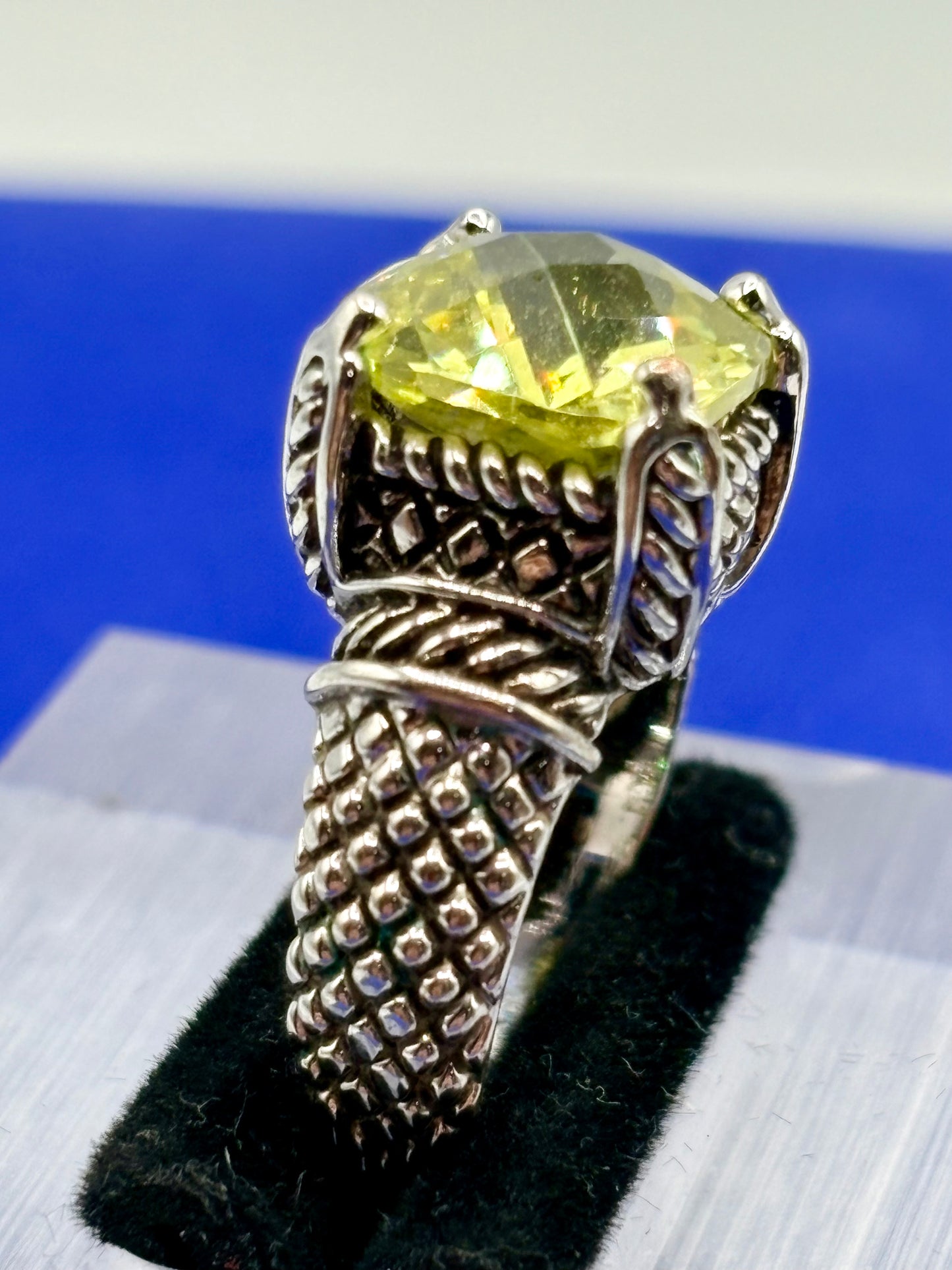 Premier Designs Yellow Crystal Silver Tone Costume Ring