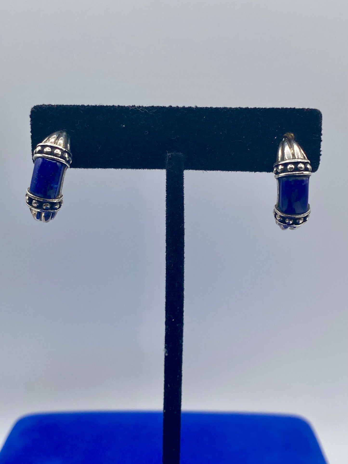 Sterling Silver Lapis Half Hoop Pierced Earrings
