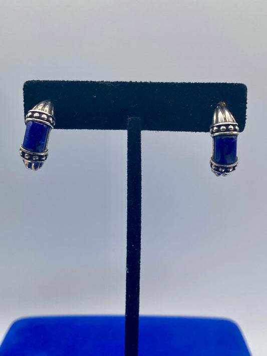 Sterling Silver Lapis Half Hoop Pierced Earrings