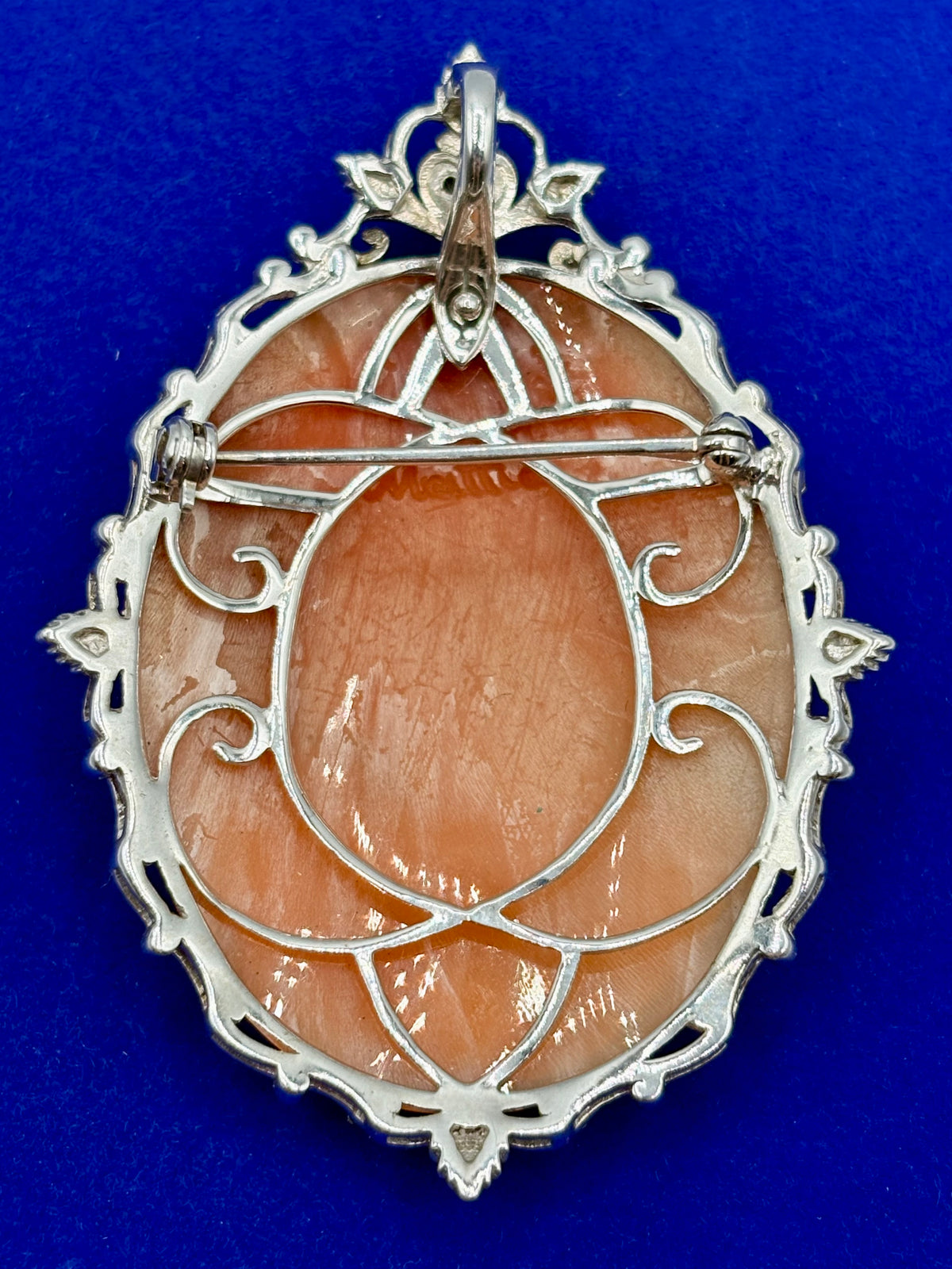 Sterling Silver & Ruby Shell Cameo Brooch/Pendant
