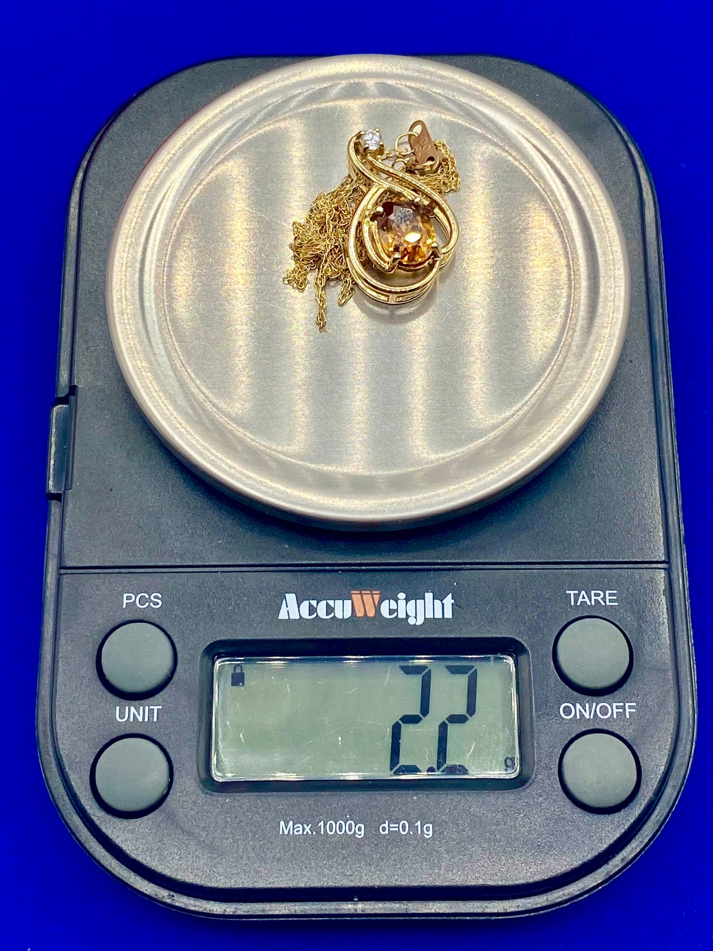 10K Gold Orange & Clear Topaz Necklace